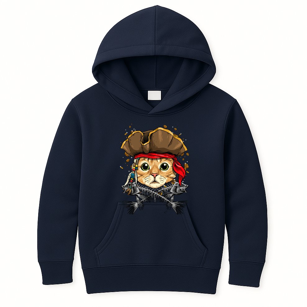 Pirate Cat Jolly Roger Flag Nautical Sailors Pet Cat Lover Kids Hoodie