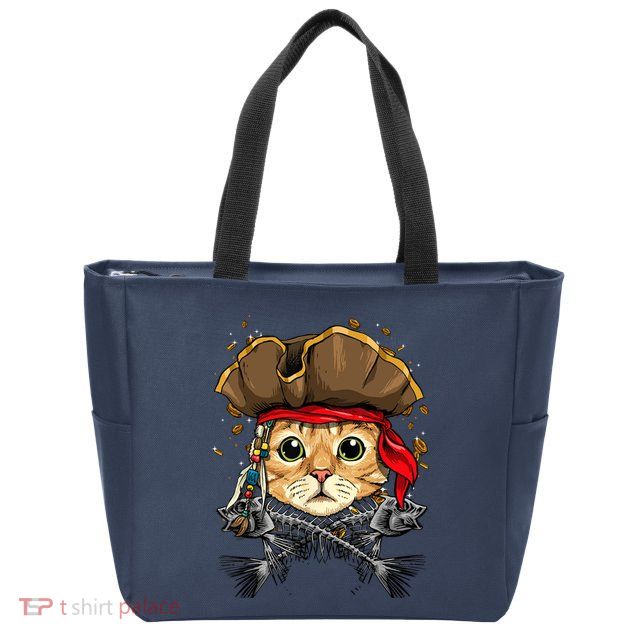 Pirate Cat Jolly Roger Flag Nautical Sailors Pet Cat Lover Zip Tote Bag