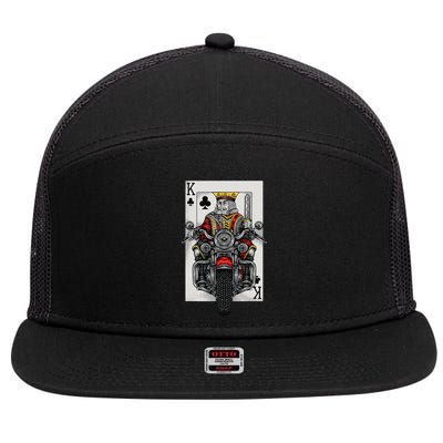 Playing Card King Riding A Road Motorcycle 7 Panel Mesh Trucker Snapback Hat