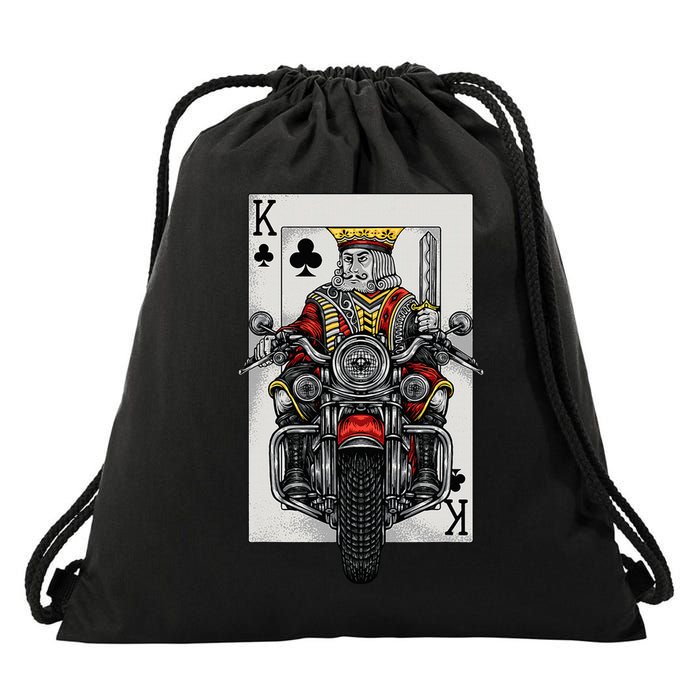 Playing Card King Riding A Road Motorcycle Drawstring Bag
