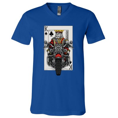 Playing Card King Riding A Road Motorcycle V-Neck T-Shirt