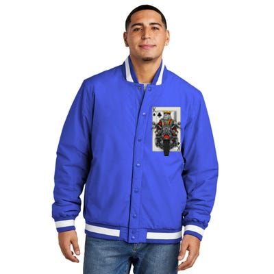 Playing Card King Riding A Road Motorcycle Insulated Varsity Jacket