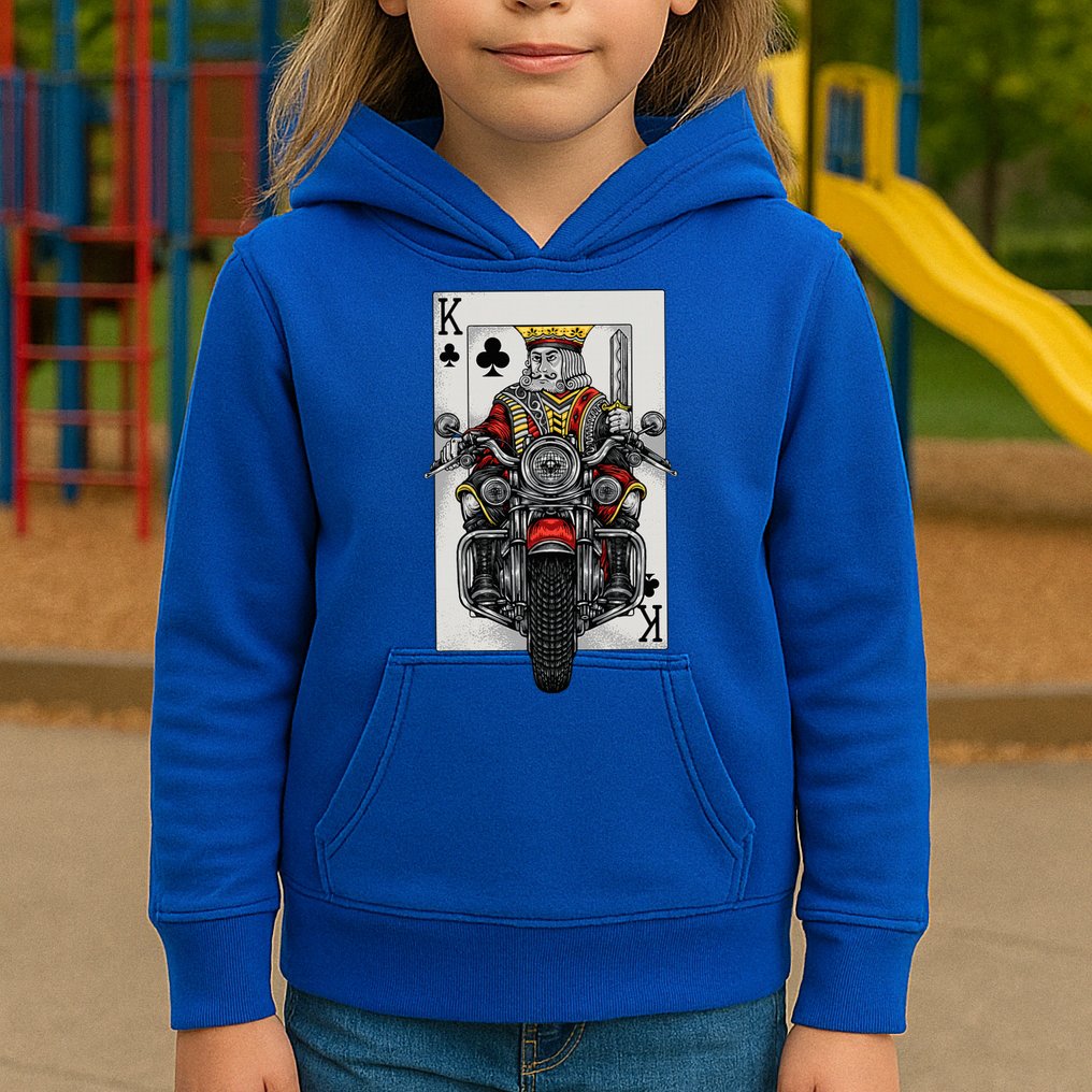 Playing Card King Riding A Road Motorcycle Kids Hoodie