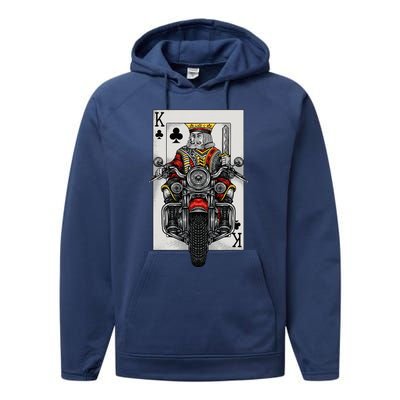 Playing Card King Riding A Road Motorcycle Performance Fleece Hoodie