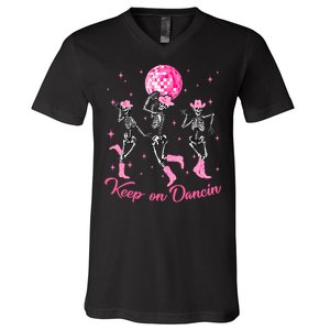 Pony Club Keep On Dancing Skeleton Cowgirl P.I.N.K Western V-Neck T-Shirt