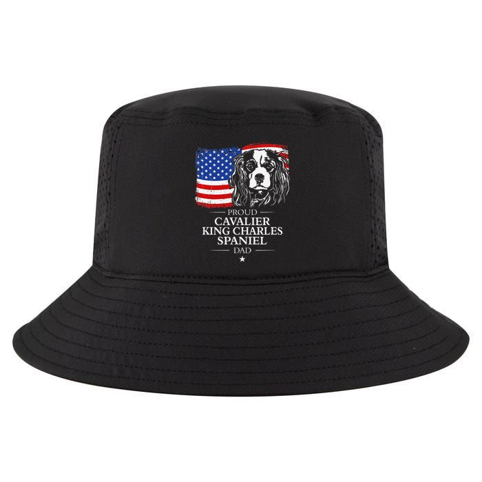 Proud Cavalier King Charles Spaniel Dad American Flag Dog Cool Comfort Performance Bucket Hat