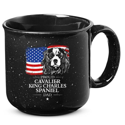 Proud Cavalier King Charles Spaniel Dad American Flag Dog 15oz Campfire Ceramic Mug