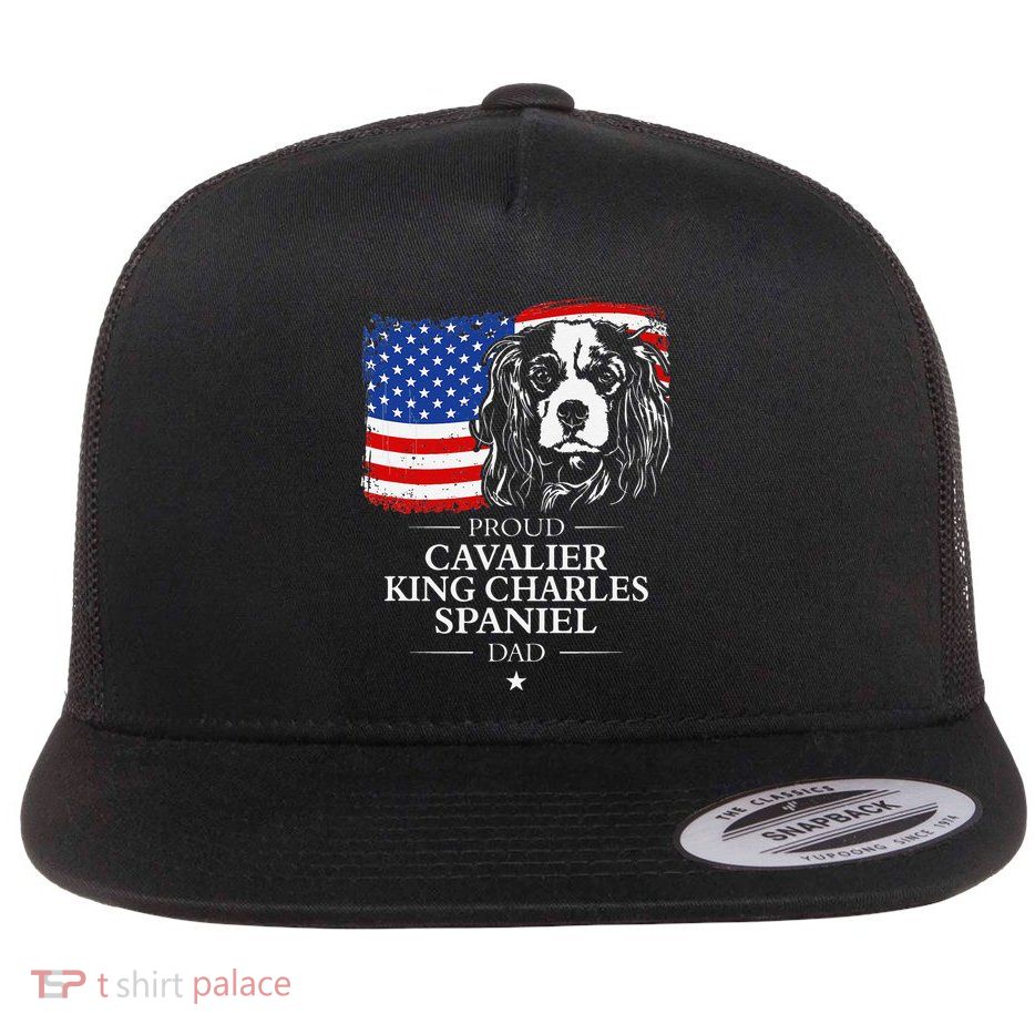 Proud Cavalier King Charles Spaniel Dad American Flag Dog Flatbill Hat
