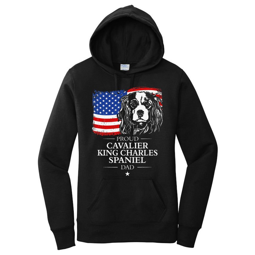 Proud Cavalier King Charles Spaniel Dad American Flag Dog Women's Pullover Hoodie