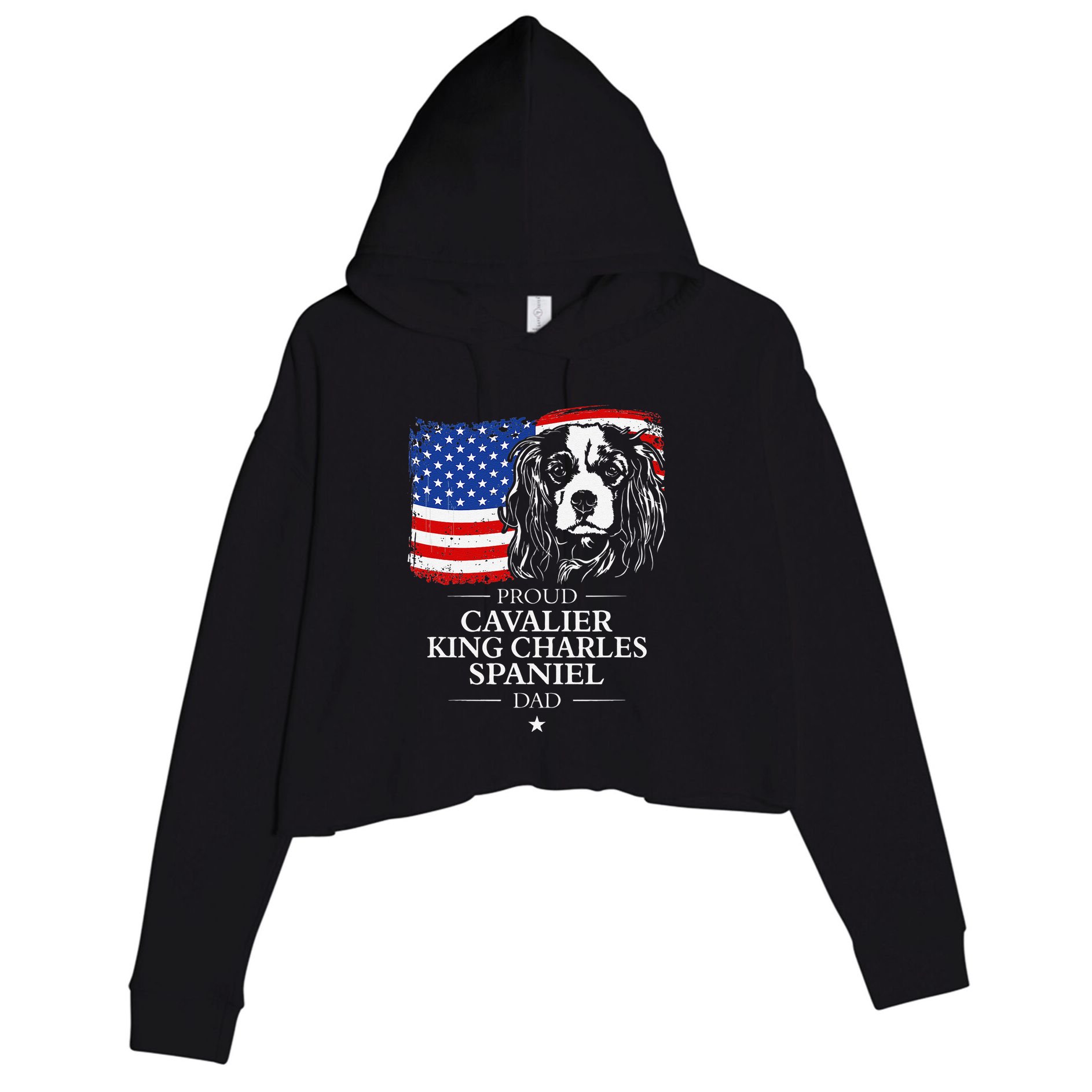 Proud Cavalier King Charles Spaniel Dad American Flag Dog Crop Fleece Hoodie