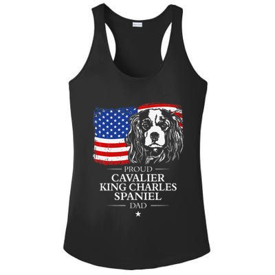 Proud Cavalier King Charles Spaniel Dad American Flag Dog Ladies PosiCharge Competitor Racerback Tank
