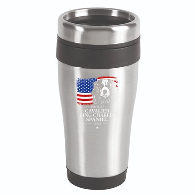 Proud Cavalier King Charles Spaniel Dad American Flag Dog 16oz Travel Tumbler