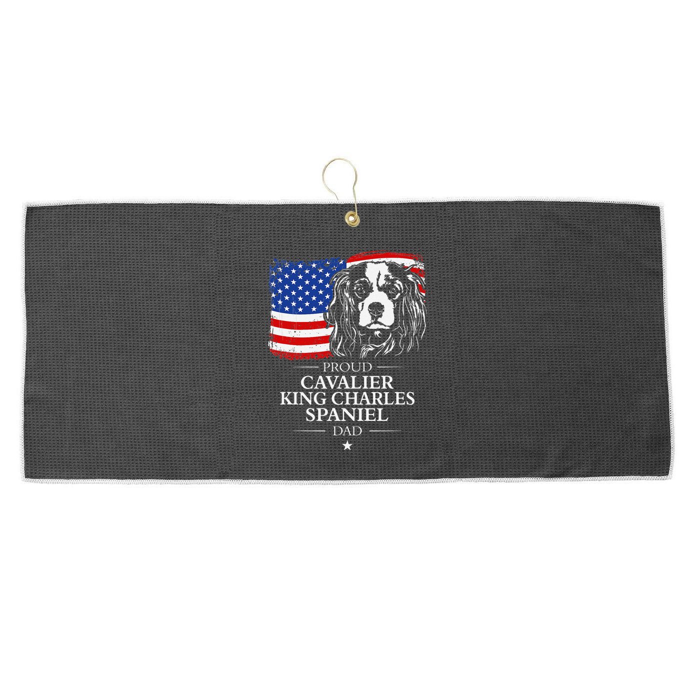 Proud Cavalier King Charles Spaniel Dad American Flag Dog Large Microfiber Waffle Golf Towel