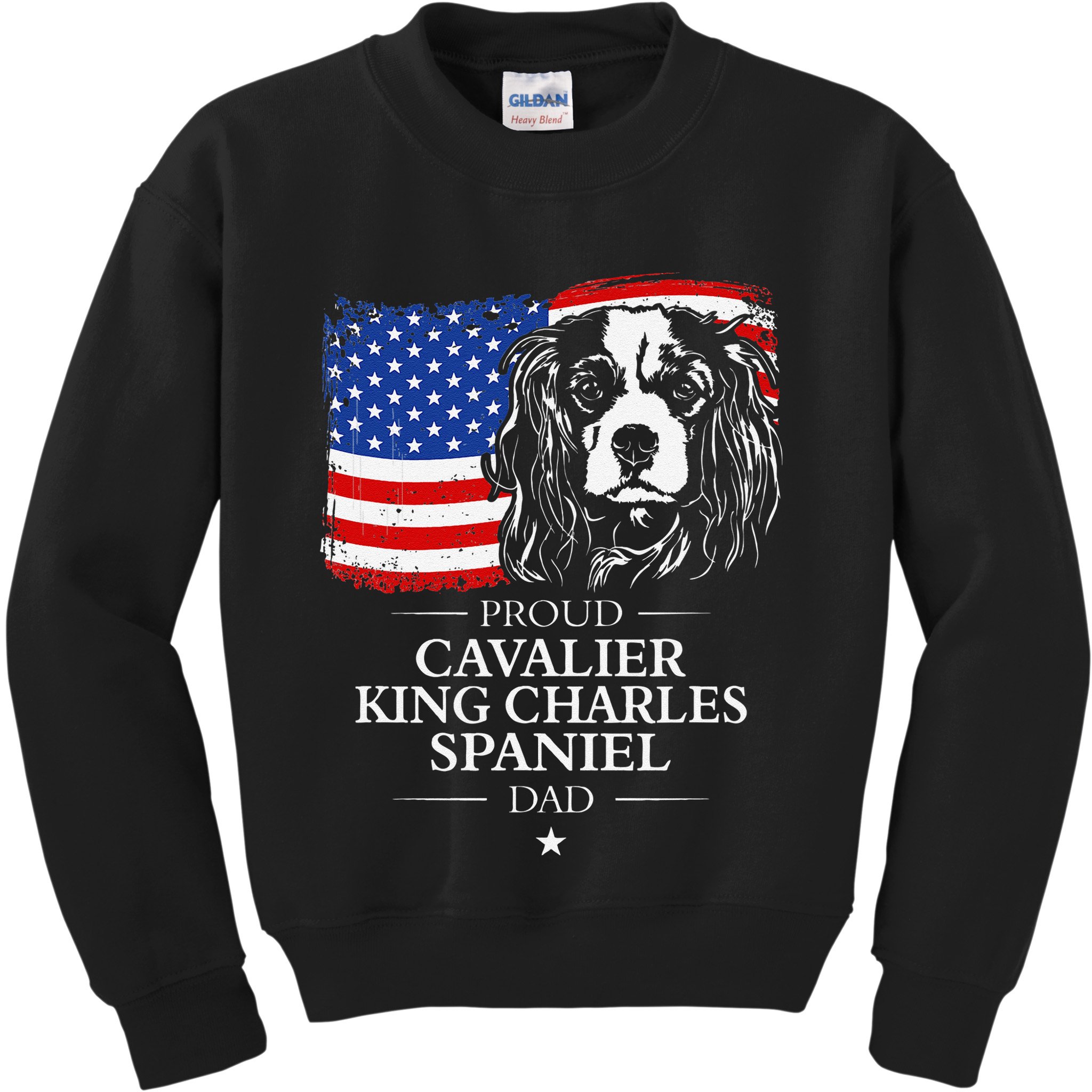 Proud Cavalier King Charles Spaniel Dad American Flag Dog Kids Sweatshirt