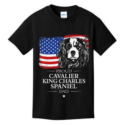 Proud Cavalier King Charles Spaniel Dad American Flag Dog Kids T-Shirt
