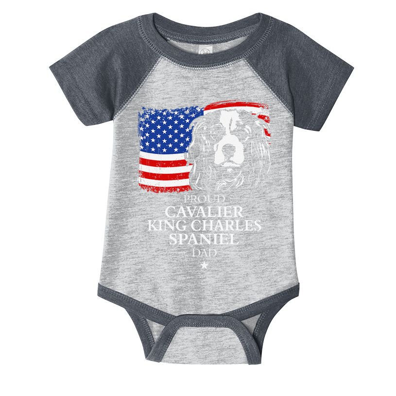 Proud Cavalier King Charles Spaniel Dad American Flag Dog Infant Baby Jersey Bodysuit