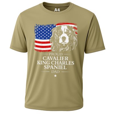 Proud Cavalier King Charles Spaniel Dad American Flag Dog Performance Shirt