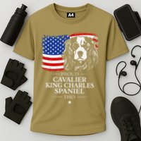 Proud Cavalier King Charles Spaniel Dad American Flag Dog Cooling Performance Crew T-Shirt