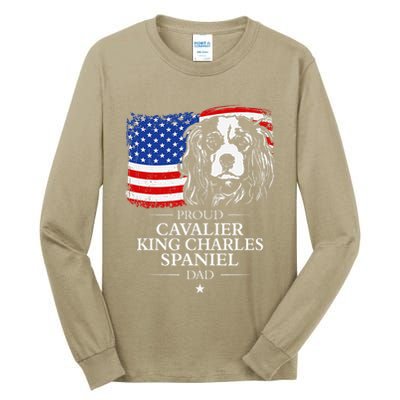 Proud Cavalier King Charles Spaniel Dad American Flag Dog Tall Long Sleeve T-Shirt
