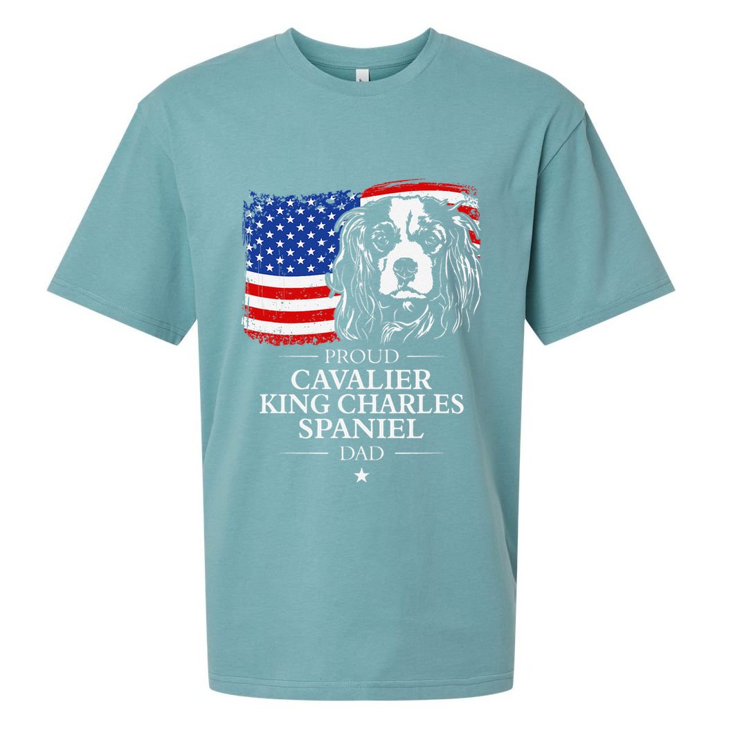 Proud Cavalier King Charles Spaniel Dad American Flag Dog Sueded Cloud Jersey T-Shirt