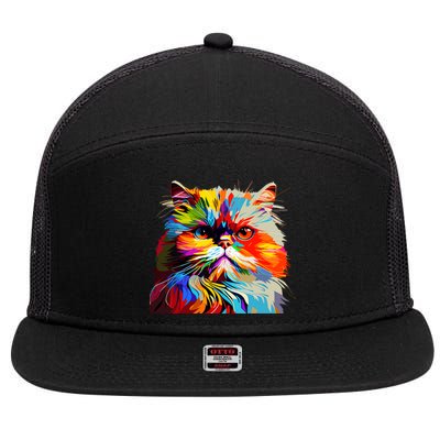 Persian Cat Lovers Colorful Pop Art Persian Cat 7 Panel Mesh Trucker Snapback Hat