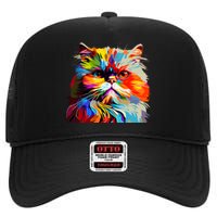 Persian Cat Lovers Colorful Pop Art Persian Cat High Crown Mesh Back Trucker Hat