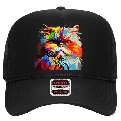 Persian Cat Lovers Colorful Pop Art Persian Cat High Crown Mesh Back Trucker Hat