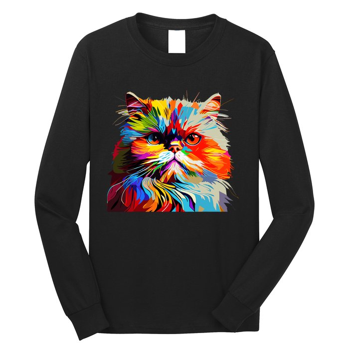 Persian Cat Lovers Colorful Pop Art Persian Cat Long Sleeve Shirt