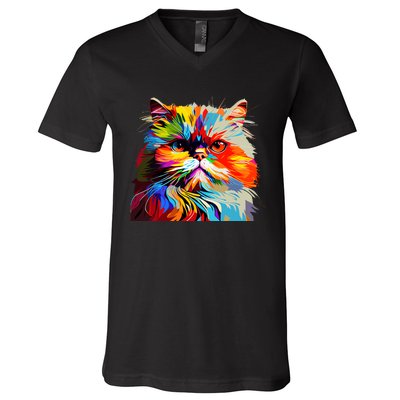 Persian Cat Lovers Colorful Pop Art Persian Cat V-Neck T-Shirt