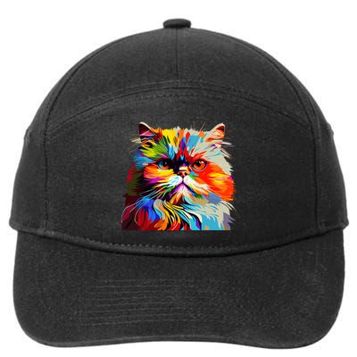 Persian Cat Lovers Colorful Pop Art Persian Cat 7-Panel Snapback Hat