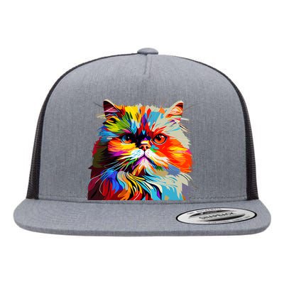 Persian Cat Lovers Colorful Pop Art Persian Cat Flat Bill Trucker Hat