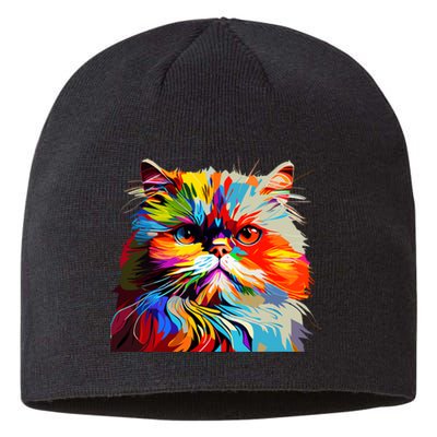 Persian Cat Lovers Colorful Pop Art Persian Cat Sustainable Beanie