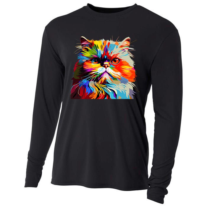 Persian Cat Lovers Colorful Pop Art Persian Cat Cooling Performance Long Sleeve Crew