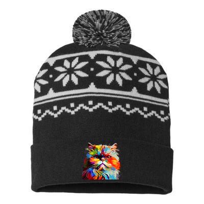 Persian Cat Lovers Colorful Pop Art Persian Cat USA-Made Snowflake Beanie