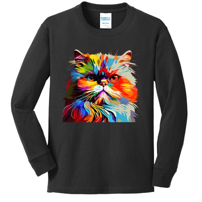 Persian Cat Lovers Colorful Pop Art Persian Cat Kids Long Sleeve Shirt