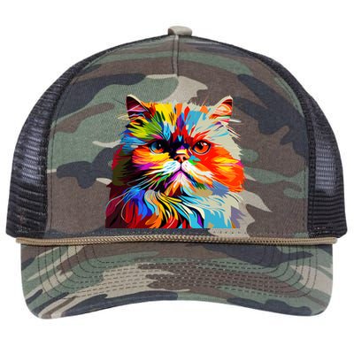 Persian Cat Lovers Colorful Pop Art Persian Cat Retro Rope Trucker Hat Cap