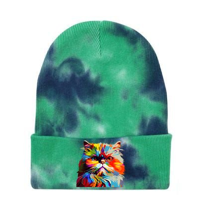 Persian Cat Lovers Colorful Pop Art Persian Cat Tie Dye 12in Knit Beanie