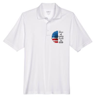 Patriotic Christian Love Country Faith In God USA Flag Men's Origin Performance Piqué Polo