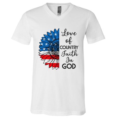 Patriotic Christian Love Country Faith In God USA Flag V-Neck T-Shirt