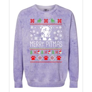 Pitbull Christmas Lovers Merry Pitmas Ugly Christmas Gift Colorblast Crewneck Sweatshirt