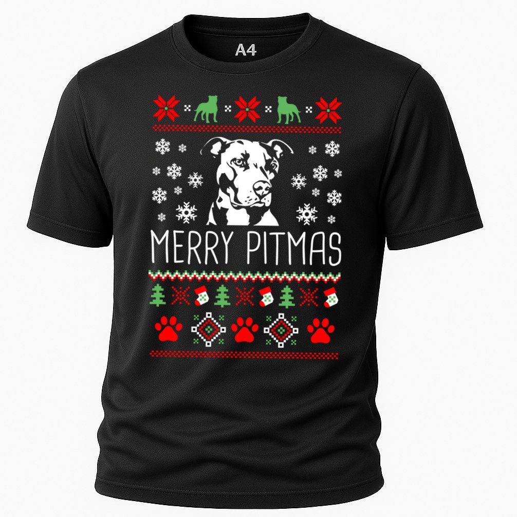 Pitbull Christmas Lovers Merry Pitmas Ugly Christmas Gift Cooling Performance Crew T-Shirt