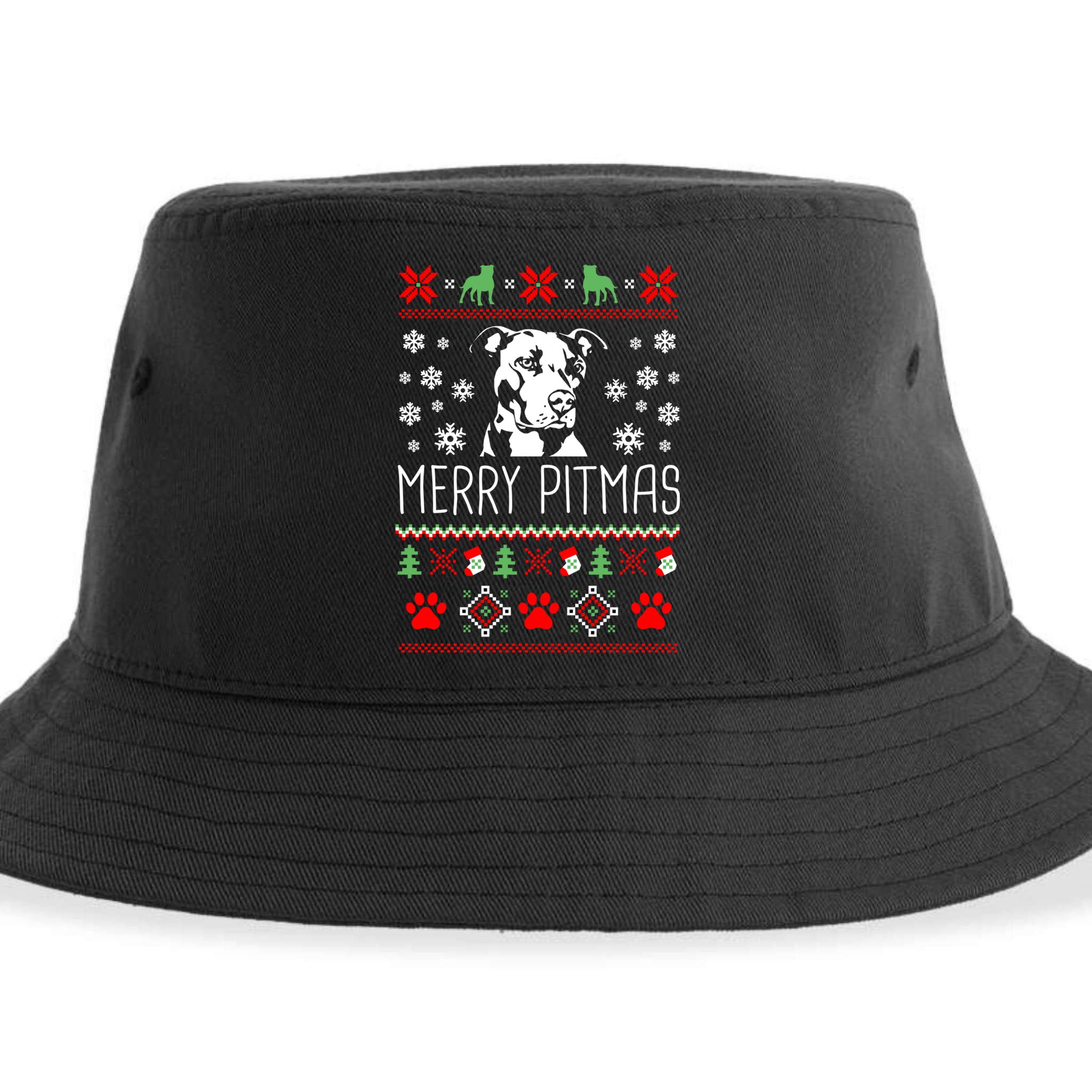 Pitbull Christmas Lovers Merry Pitmas Ugly Christmas Gift Sustainable Bucket Hat