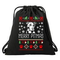 Pitbull Christmas Lovers Merry Pitmas Ugly Christmas Gift Drawstring Bag