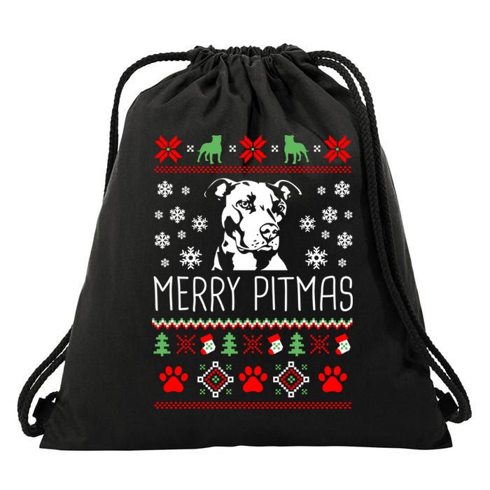 Pitbull Christmas Lovers Merry Pitmas Ugly Christmas Gift Drawstring Bag