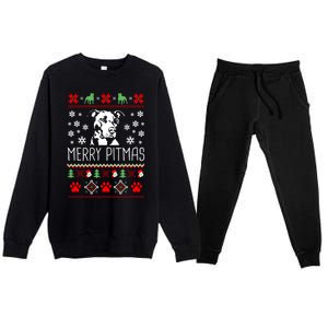 Pitbull Christmas Lovers Merry Pitmas Ugly Christmas Gift Premium Crewneck Sweatsuit Set