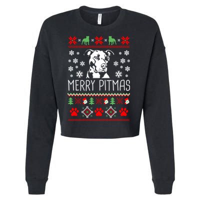 Pitbull Christmas Lovers Merry Pitmas Ugly Christmas Gift Cropped Pullover Crew