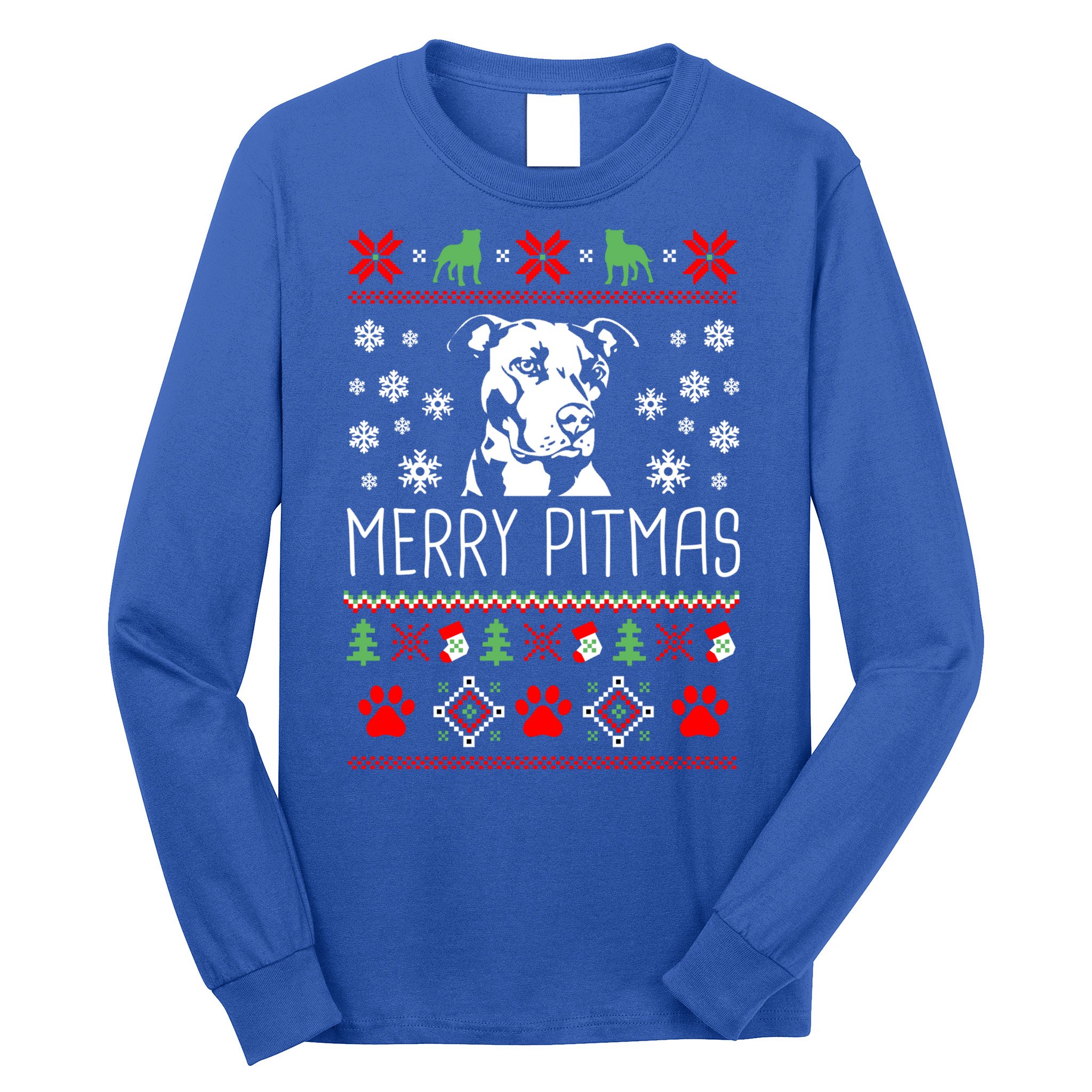 Pitbull Christmas Lovers Merry Pitmas Ugly Christmas Gift Long Sleeve Shirt