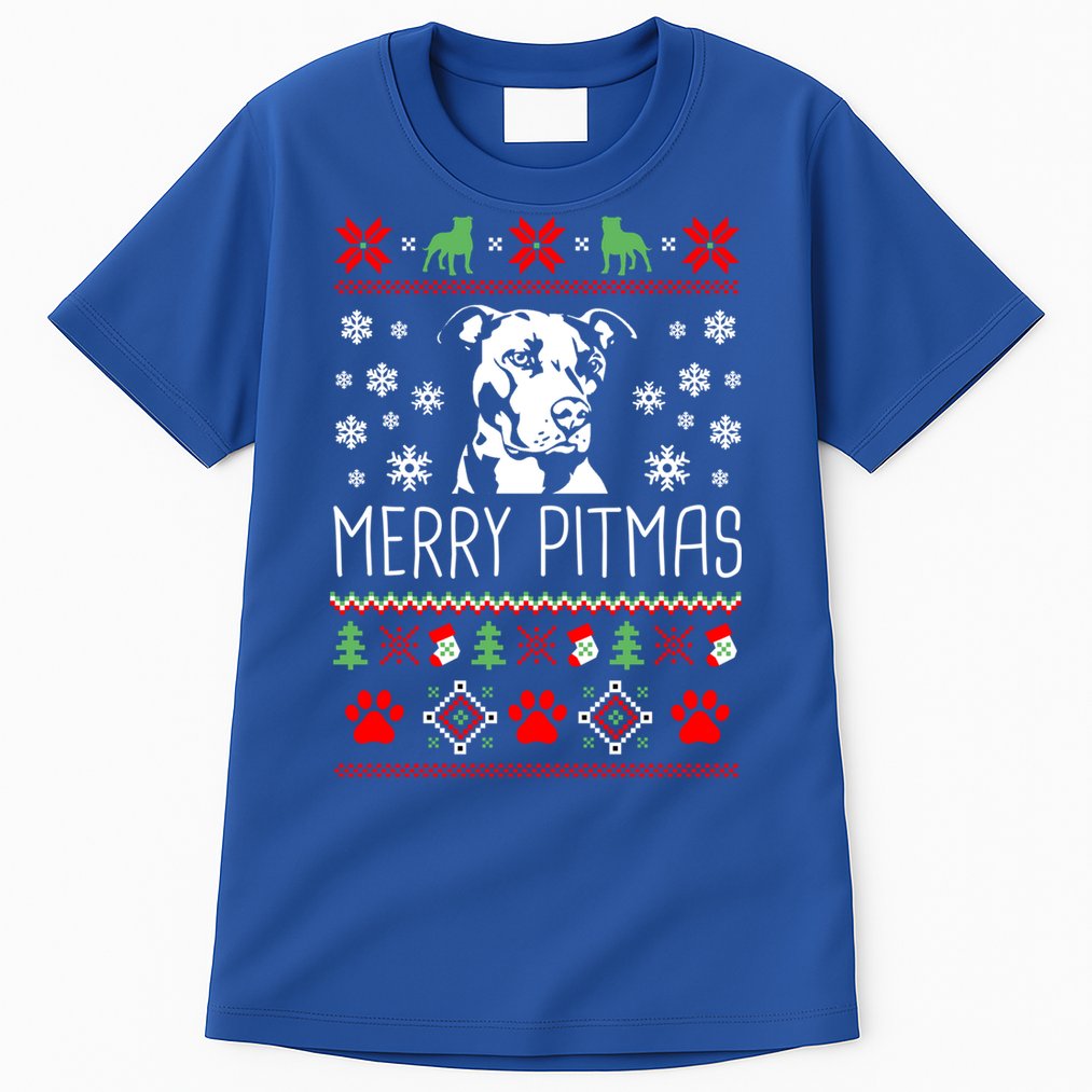 Pitbull Christmas Lovers Merry Pitmas Ugly Christmas Gift Tall T-Shirt