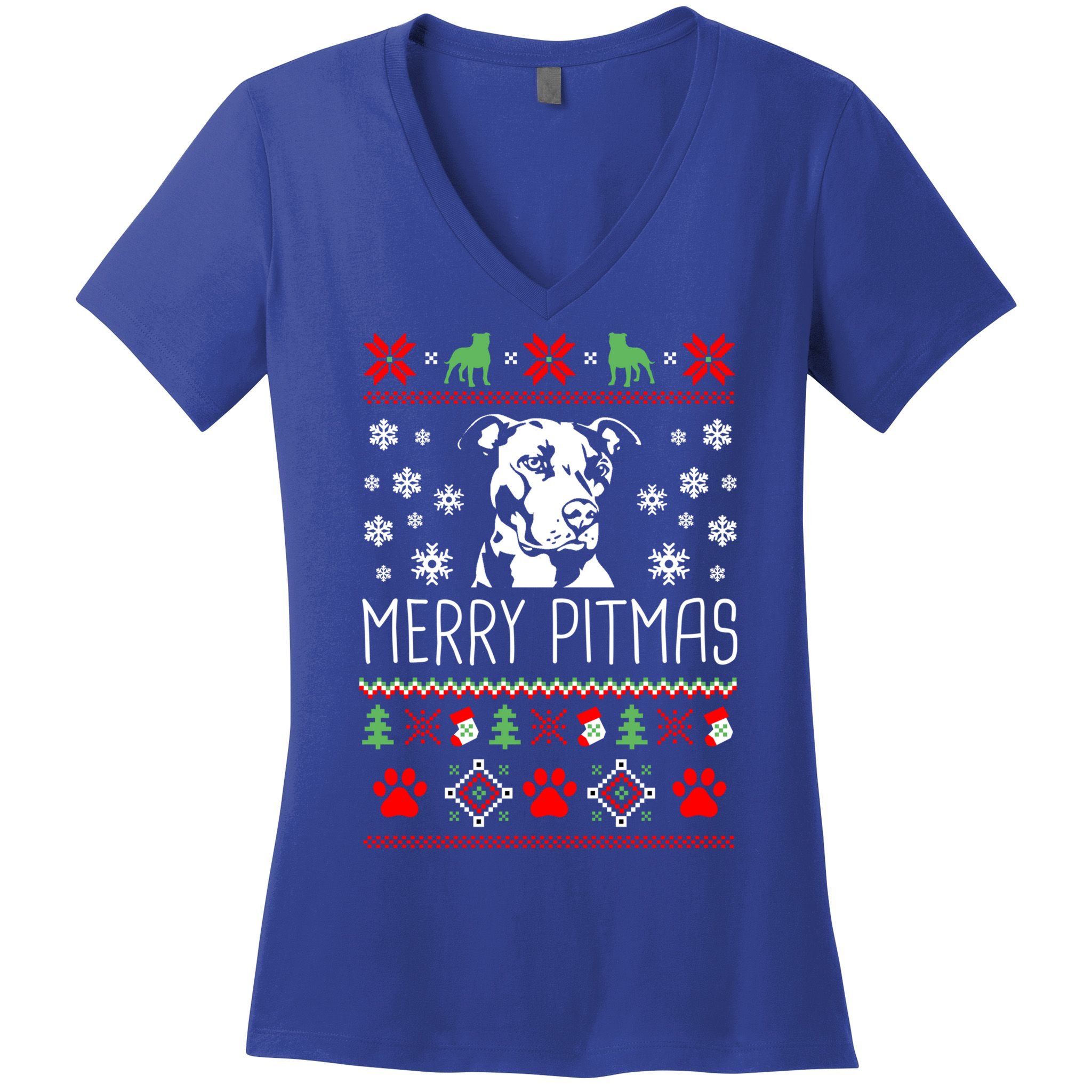 Pitbull Christmas Lovers Merry Pitmas Ugly Christmas Gift Women's V-Neck T-Shirt