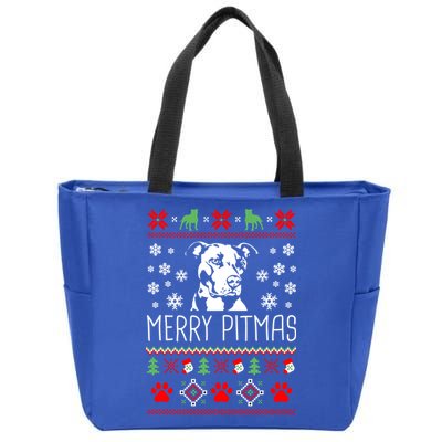 Pitbull Christmas Lovers Merry Pitmas Ugly Christmas Gift Zip Tote Bag